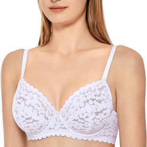 Dobreva Lace Bra Plus Size Minimizer Sexy Full Coverage Underwire Unlined